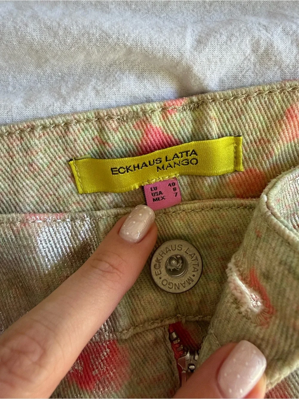 Mango Eckhaus Latta Straight Jeans Foil Polka Dot Silver Pink 40 - Picture 3 of 8